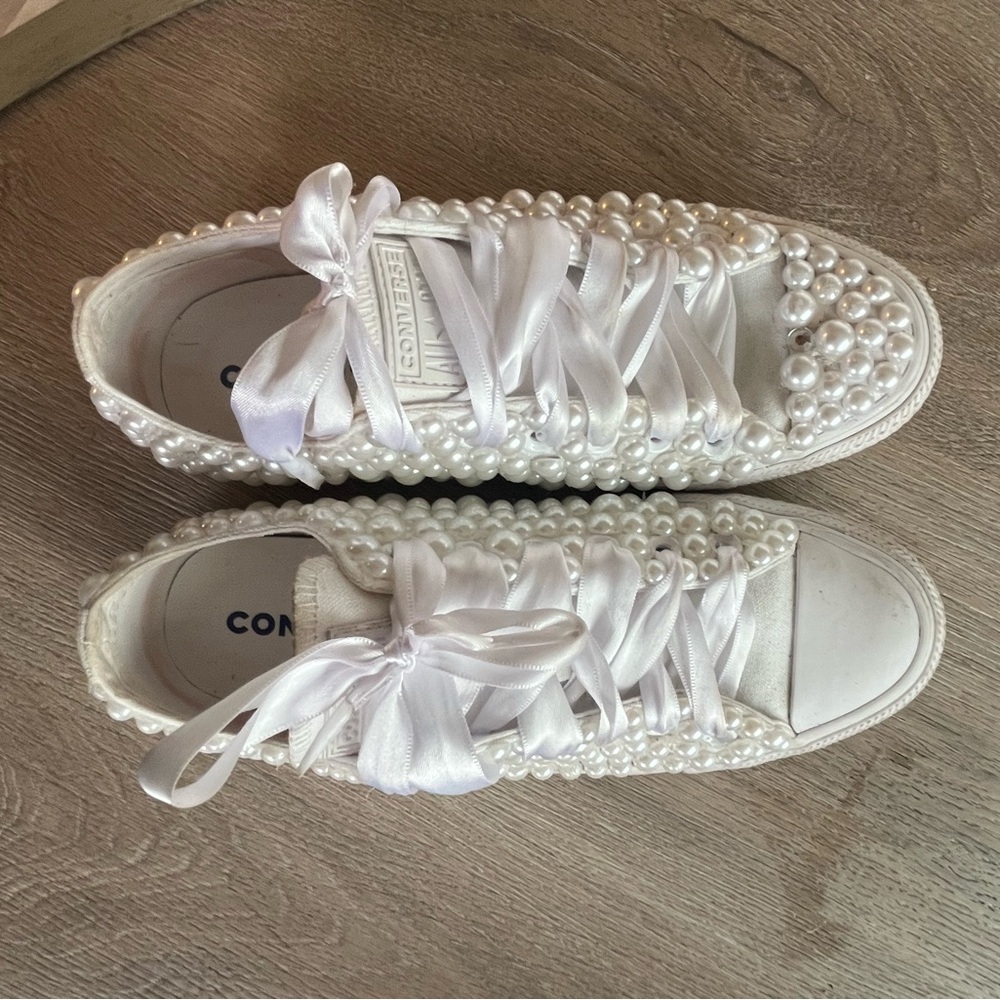Converse White Pearl-Embellished Sneakers